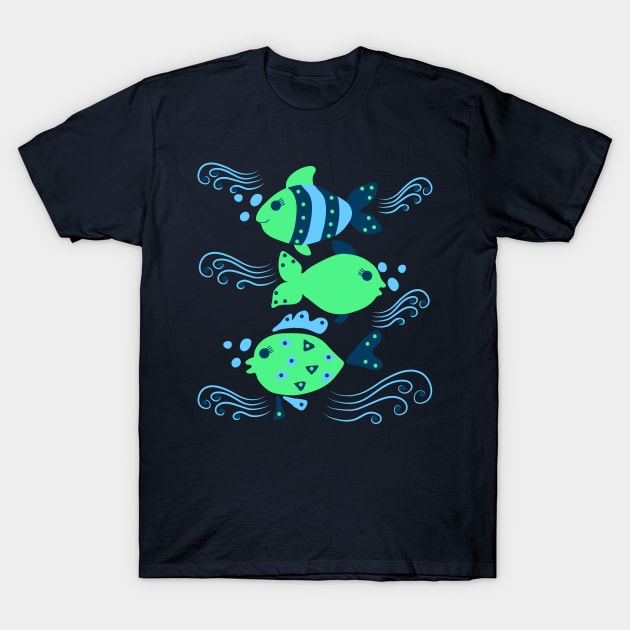 Aqua ocean animals - fish T-Shirt by sarakaquabubble